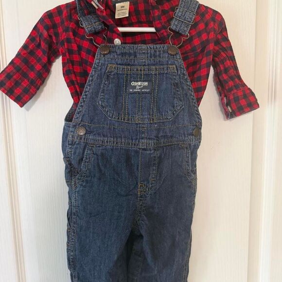 OshKosh B'gosh Other - Oshkosh-b-gosh Navy and Red overall set (9 months)